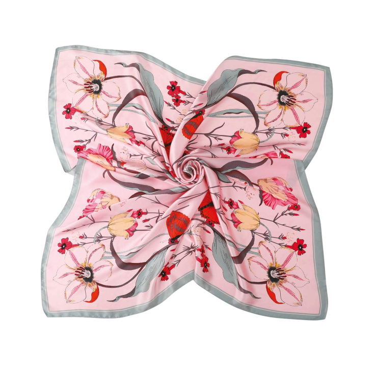 Foulard Carré En Soie Vintage Soraya - Motif Floral Beige - Cadeau Idéal Pour Femme - FO631