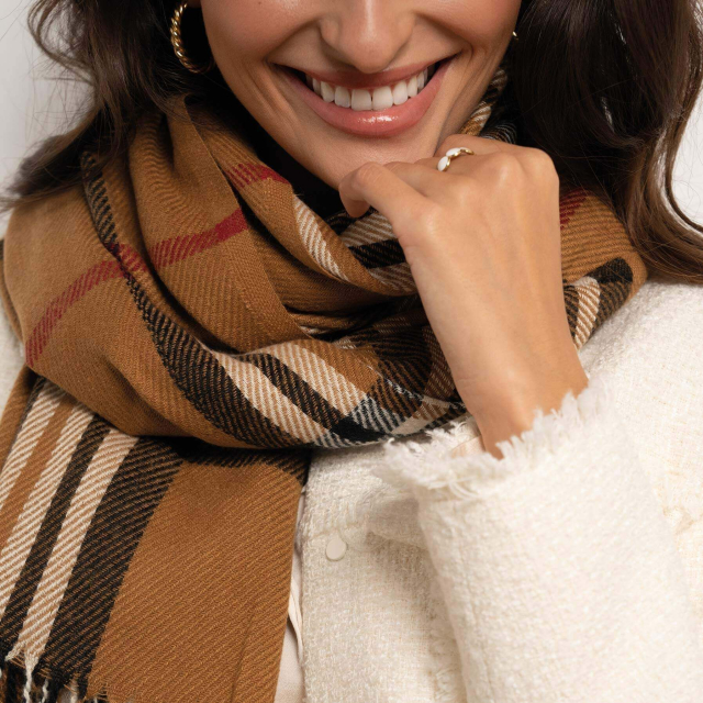 Echarpe à carreaux noirs beige Echarpe Femme - Bijoux et accessoires pas chers pour femme Luzaka Ref.10112
