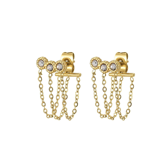 Large choix de Boucles d'oreilles de bijoux en acier, de montres et de sacs à main sur luzaka.com. Boucles Trio zircons blancs - Réf : 10571