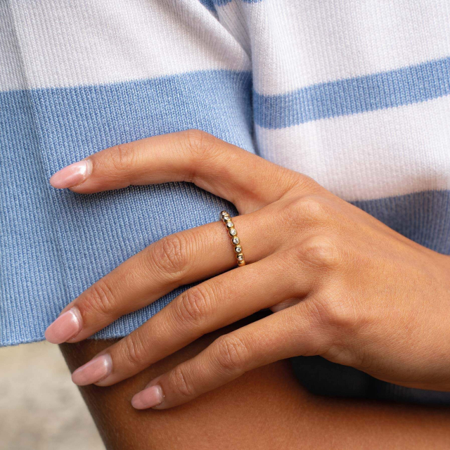 Bague acier doré or avec zircons