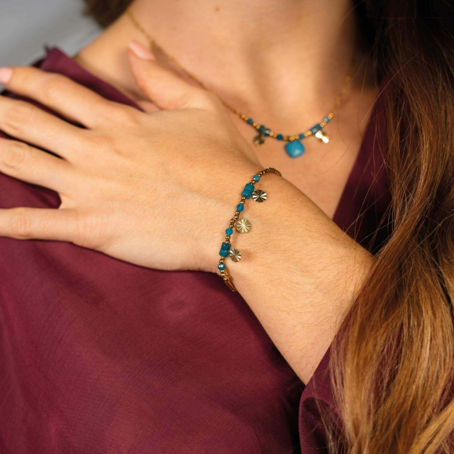 Large choix de Bracelet de bijoux en acier, de montres et de sacs à main sur luzaka.com. Bracelet Cancun Apatite bleue - Réf : 10617