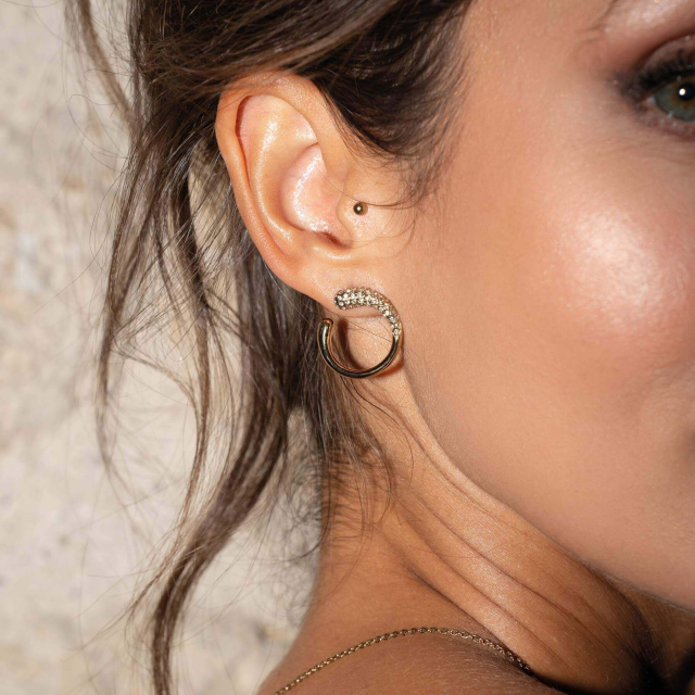 Boucles d'oreilles acier doré or avec strass zircons
