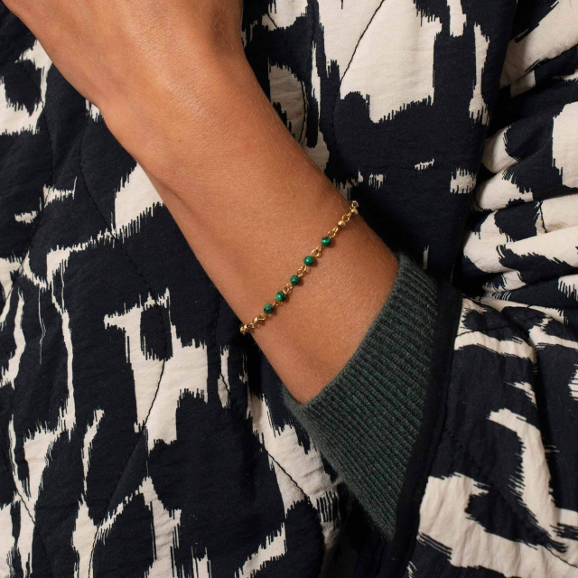Bracelet acier doré or et pierres type rosaire