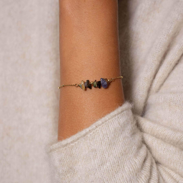 Large choix de Bracelet  de bijoux en acier, de montres et de sacs à main sur luzaka.com. Bracelet Flavie acier doré or et pierres - Réf : 11436
