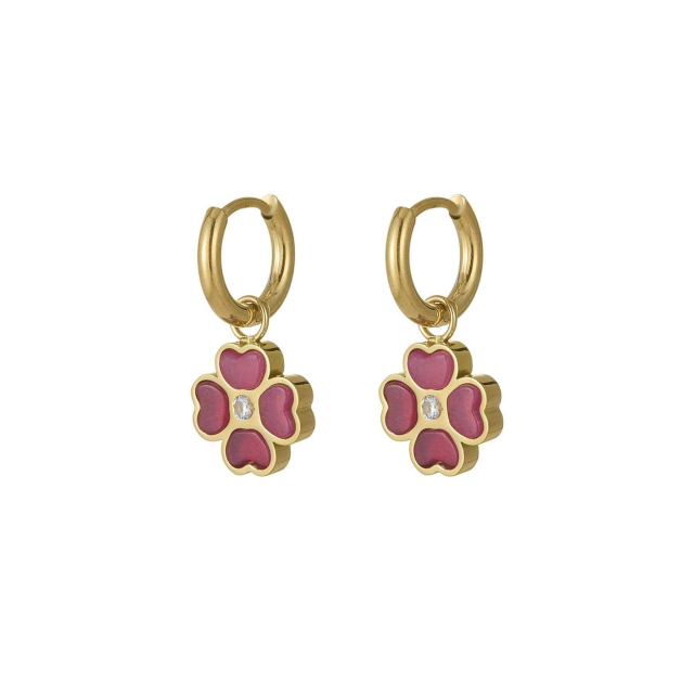 Large choix de Boucles d'oreilles  de bijoux en acier, de montres et de sacs à main sur luzaka.com. Boucles Trefle rose acier doré or - Réf : 11556