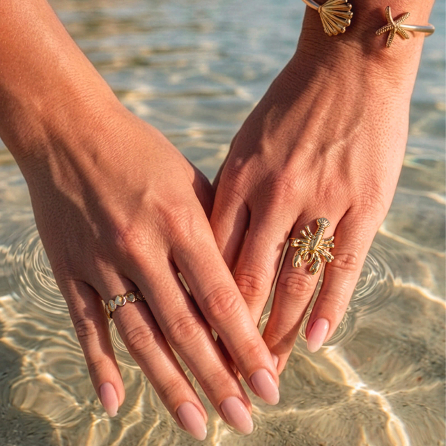 Bague Homard acier doré or