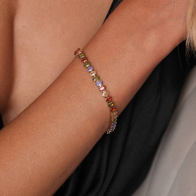 Bracelet Tennis multicolore acier doré or