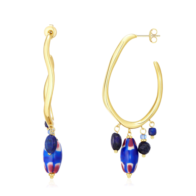Boucles Isabel perles bleues acier doré or