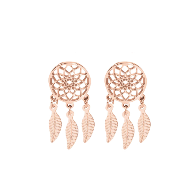 Boucles Attrape rêves acier doré rose Boucles d'oreilles Femme Courtes - Puces- Bijoux et accessoires pas chers pour femme Luzaka Ref.48228