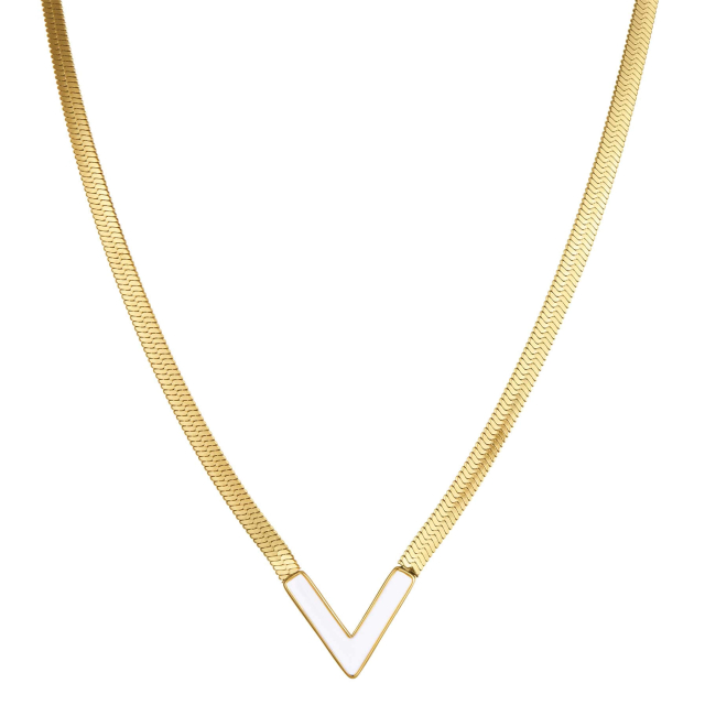 Collier V blanc à maille plate Collier - Pendentif Femme Collier - Pendentif- Bijoux et accessoires pas chers pour femme Luzaka Ref.10136