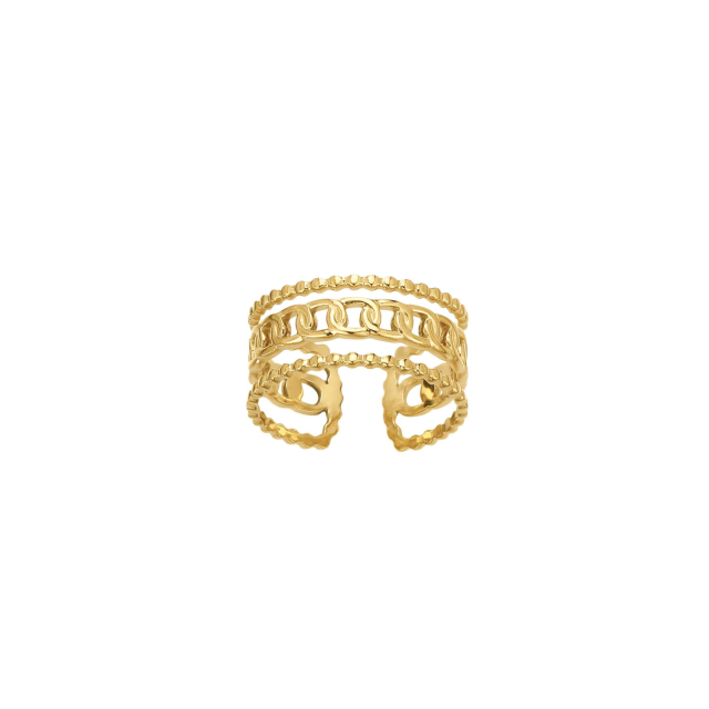 Large choix de Bague de bijoux en acier, de montres et de sacs à main sur luzaka.com. Bague Yka acier doré or - Réf : 10148