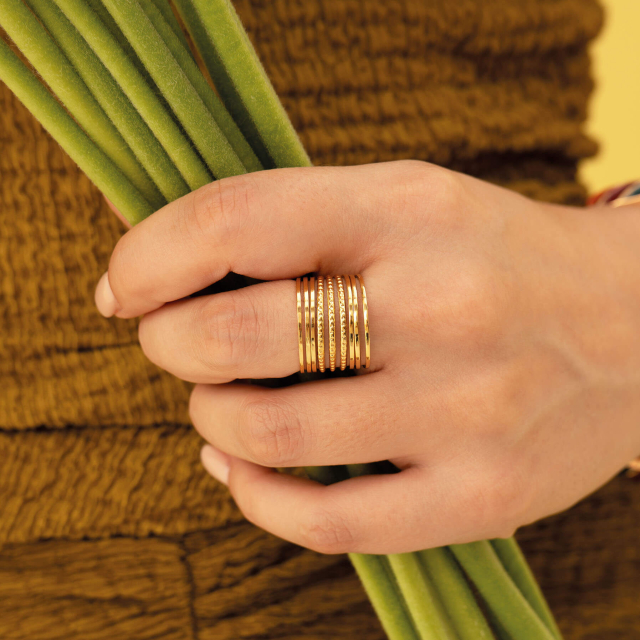 Bague acier doré or