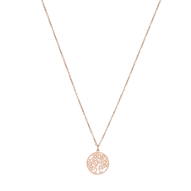Large choix de Collier - Pendentif  de bijoux en acier, de montres et de sacs à main sur luzaka.com. Collier Arbre de vie acier doré rose - Réf : 10226