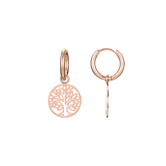 Boucles Arbre de vie acier doré rose Boucles d'oreilles Femme Rondes - Créoles- Bijoux et accessoires pas chers pour femme Luzaka Ref.10227