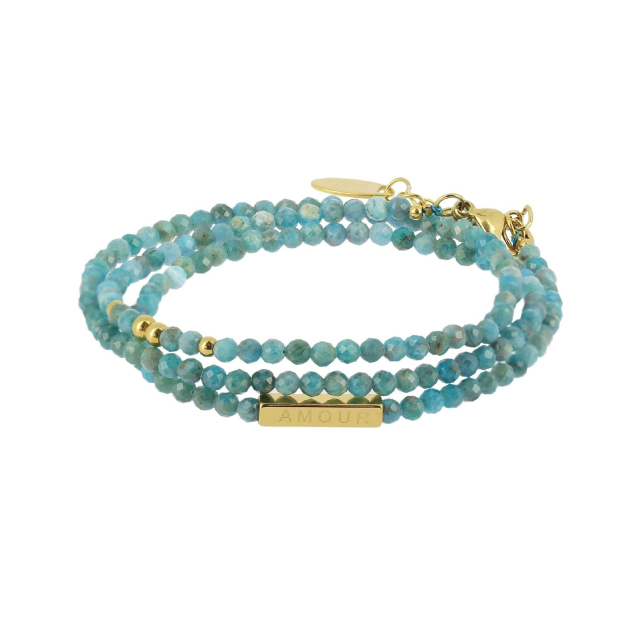 Bracelet 3 rangs pierres Apatite bleue Bracelet Femme Multi chaines- Bijoux et accessoires pas chers pour femme Luzaka Ref.10362