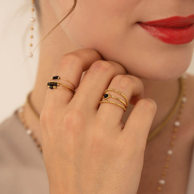 Bague pierres naturelles acier doré or