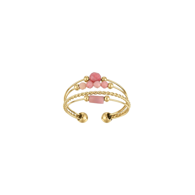 Large choix de Bague  de bijoux en acier, de montres et de sacs à main sur luzaka.com. Bague Isa Pierres Rhodonite acier doré or - Réf : 10439