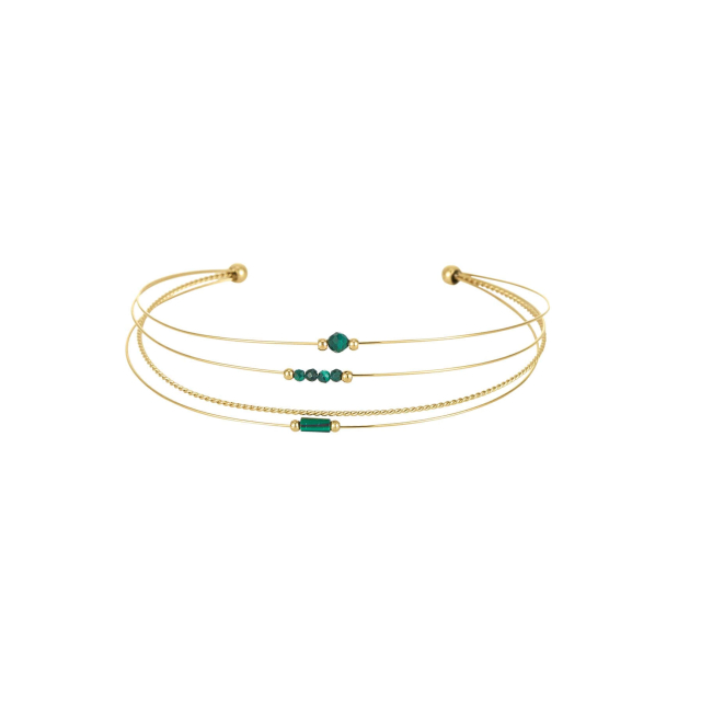 Large choix de Bracelet  de bijoux en acier, de montres et de sacs à main sur luzaka.com. Jonc Isa Pierres Malachite acier doré or - Réf : 10440