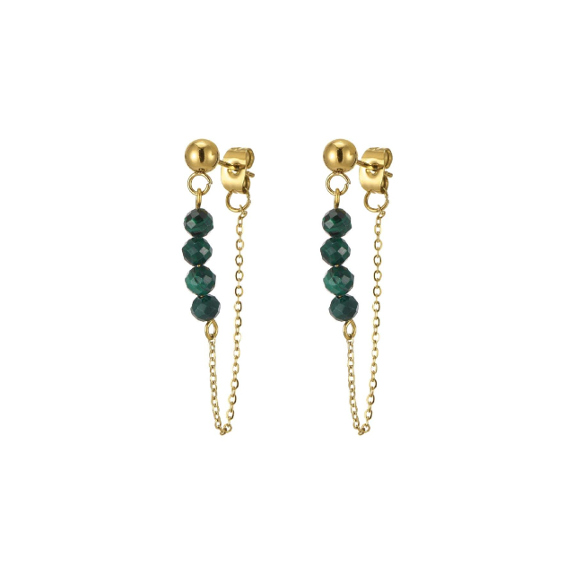 Large choix de Boucles d'oreilles  de bijoux en acier, de montres et de sacs à main sur luzaka.com. Boucles Isa Pierres Malachite acier doré or - Réf : 10447