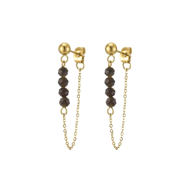 Large choix de Boucles d'oreilles  de bijoux en acier, de montres et de sacs à main sur luzaka.com. Boucles Isa Pierres Obsidienne acier doré or - Réf : 10448