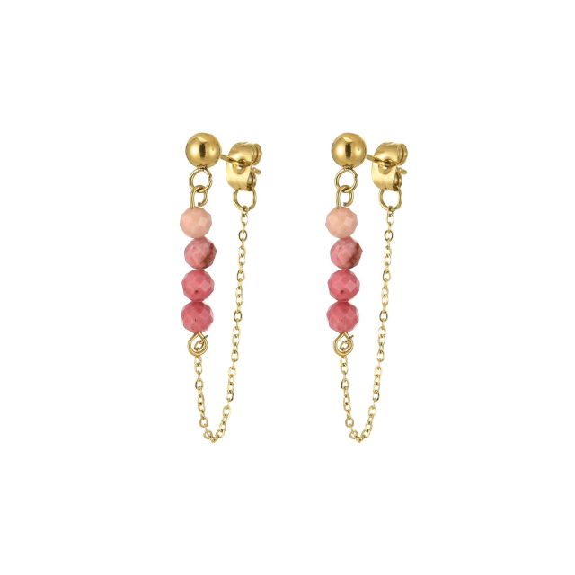 Large choix de Boucles d'oreilles  de bijoux en acier, de montres et de sacs à main sur luzaka.com. Boucles Isa Pierres Rhodonite acier doré or - Réf : 10449