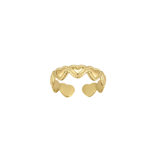 Bague acier doré or avec motif coeurs