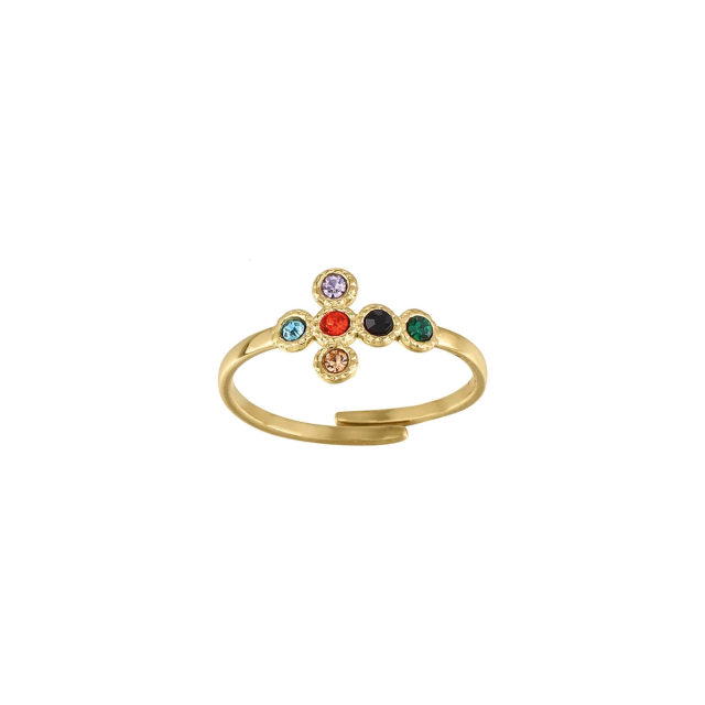 Large choix de Bague de bijoux en acier, de montres et de sacs à main sur luzaka.com. Bague Croix zircons colorés - Réf : 10564