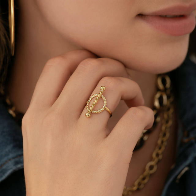 Bague acier doré or
