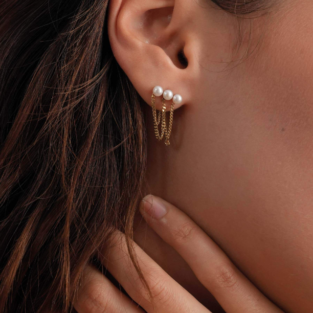 Large choix de Boucles d'oreilles  de bijoux en acier, de montres et de sacs à main sur luzaka.com. Boucles Trio Perles nacre  - Réf : 10570