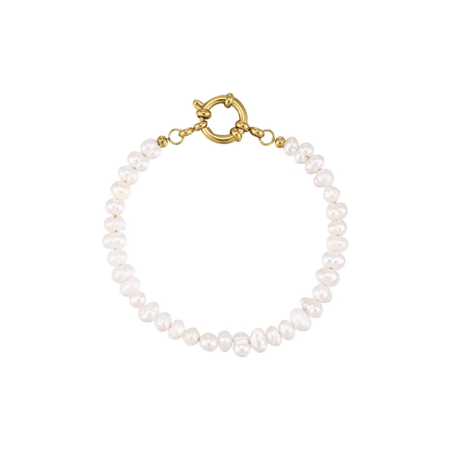 Large choix de Bracelet  de bijoux en acier, de montres et de sacs à main sur luzaka.com. Bracelet Tahoré Perles nacre acier doré or - Réf : 10580