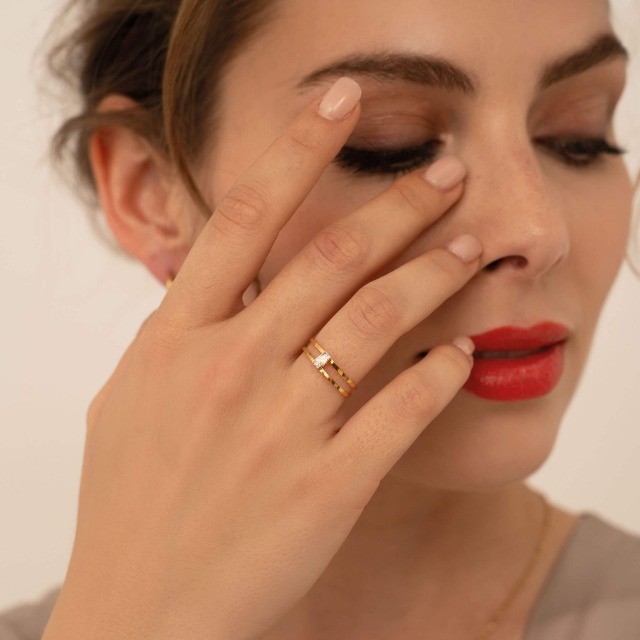 Bague strass acierd oré or