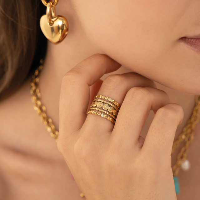 Bague acier doré or