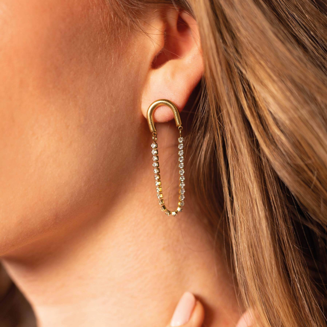 Boucles d'oreilles acier doré or et strass