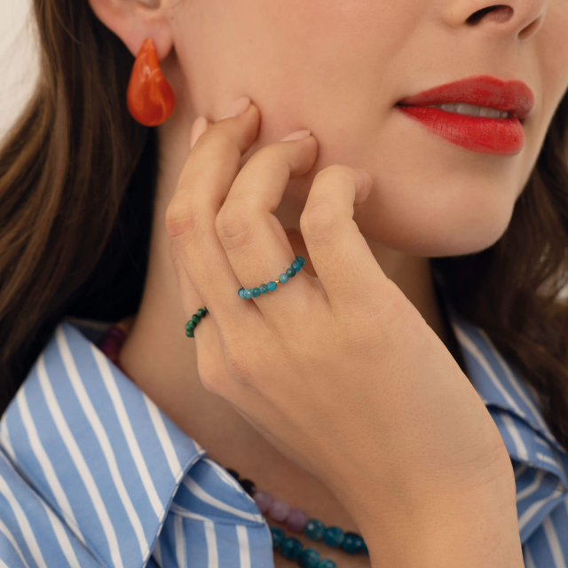 Bague acier doré or pierrres naturelles