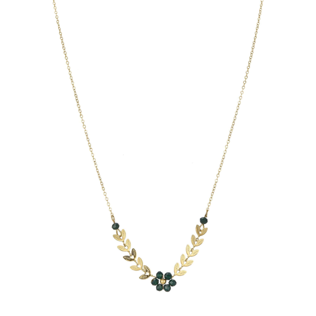 Collier Flora vert acier doré or: Trouver les plus beaux bijoux femme de la saison