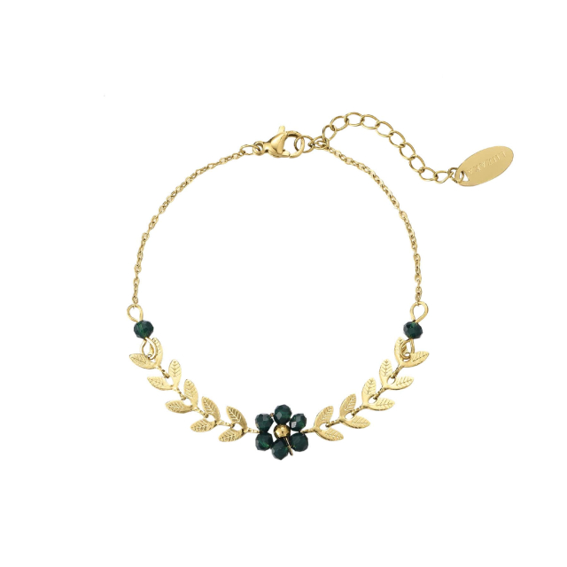 Bracelet Flora vert acier doré or: Trouver les plus beaux bijoux femme de la saison
