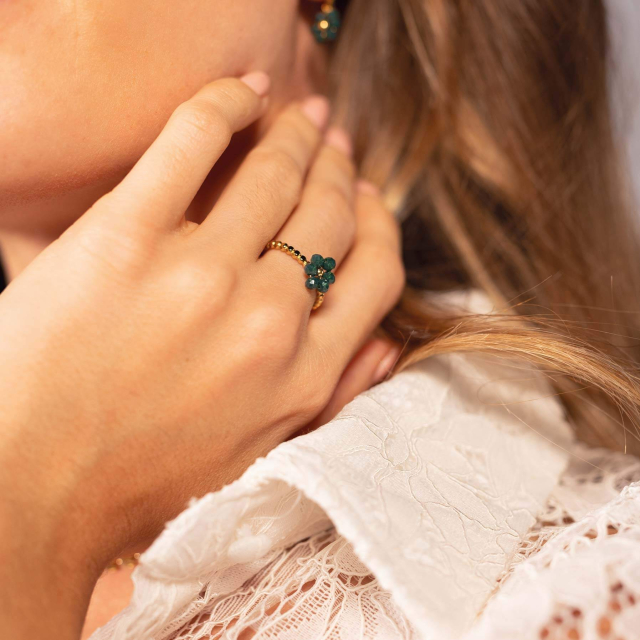 Large choix de Bague  de bijoux en acier, de montres et de sacs à main sur luzaka.com. Bague Flora verte doré or acier doré or - Réf : 10753