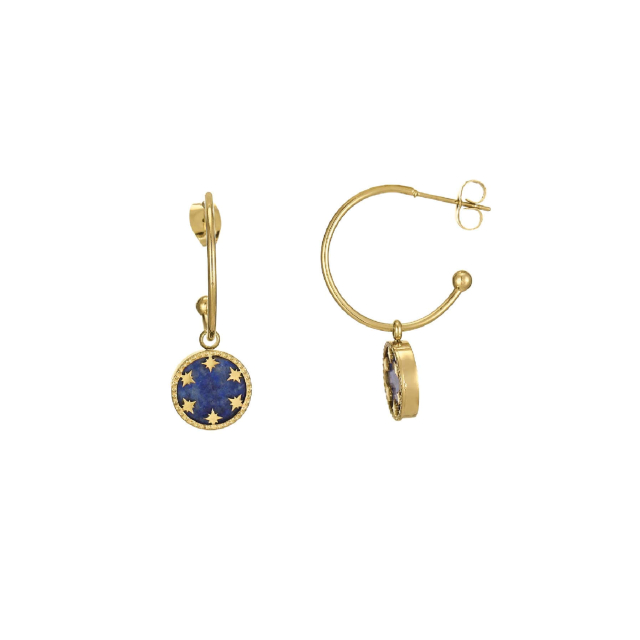 Large choix de Boucles d'oreilles  de bijoux en acier, de montres et de sacs à main sur luzaka.com. Boucles Etoiles Lapis Lazuli acier doré or - Réf : 10757