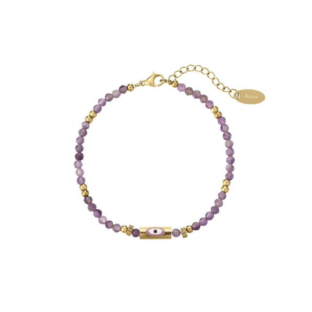 Large choix de Bracelet de bijoux en acier, de montres et de sacs à main sur luzaka.com. Bracelet Lucky eye Améthyste acier doré or - Réf : 10780