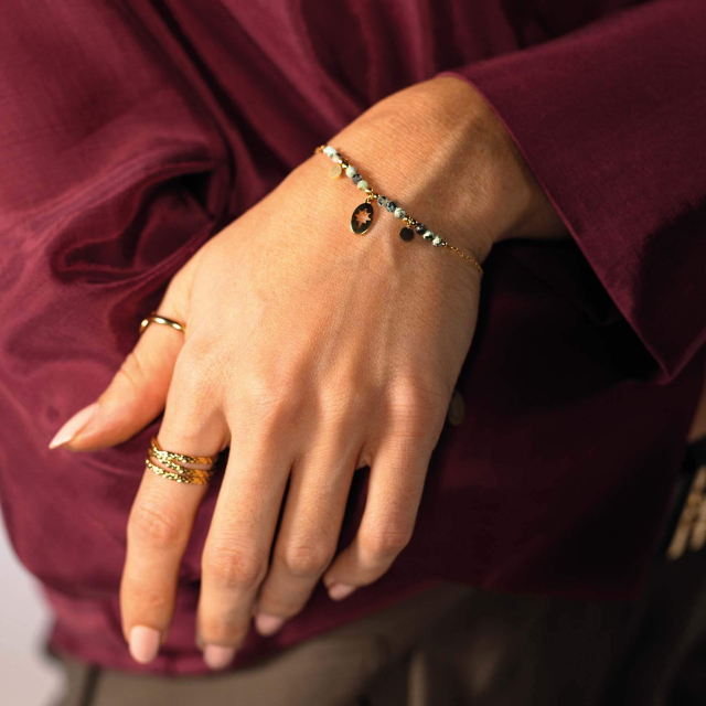 Bracelet Kira pierres Pin Africain acier doré or : Trouver les plus beaux bijoux femme de la saison