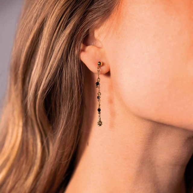Boucles Laurie Obsidienne acier doré or: Trouver les plus beaux bijoux femme de la saison