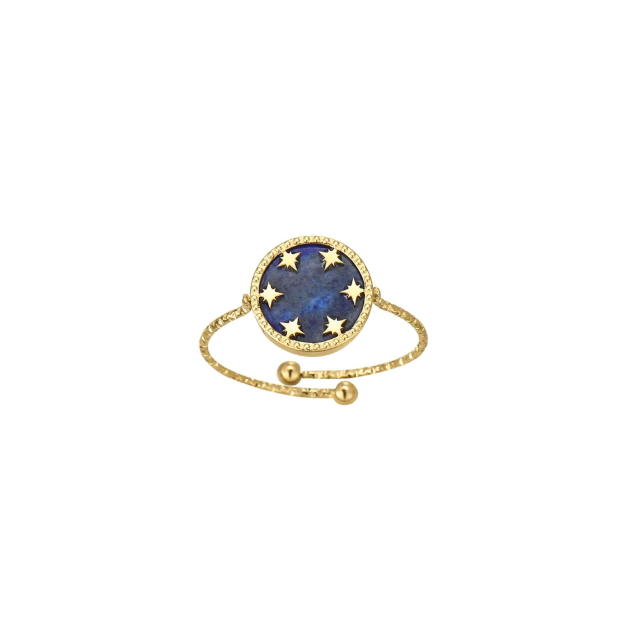 Large choix de Bague  de bijoux en acier, de montres et de sacs à main sur luzaka.com. Bague Etoiles Lapis Lazuli acier doré or - Réf : 10815
