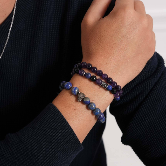 Bracelet Homme pierres Améthyste 8mn