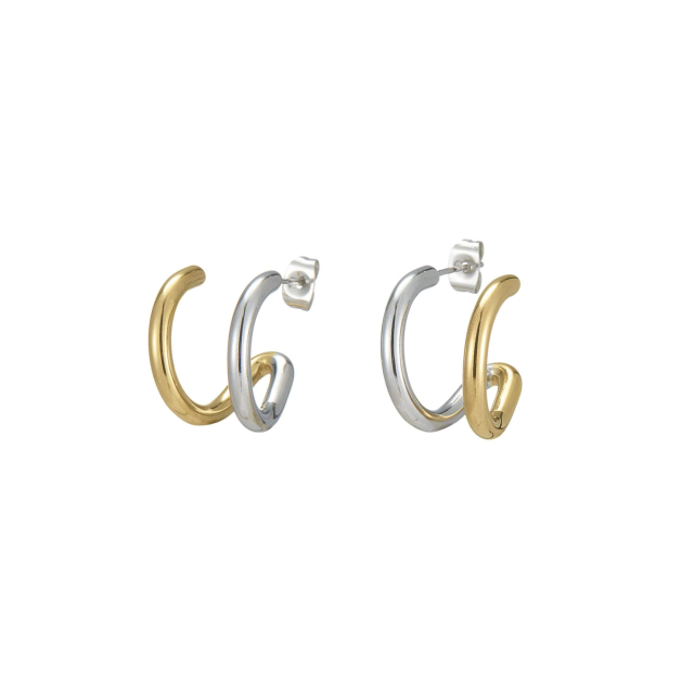 Large choix de Boucles d'oreilles  de bijoux en acier, de montres et de sacs à main sur luzaka.com. Boucles Cléo acier argenté et doré or - Réf : 11057