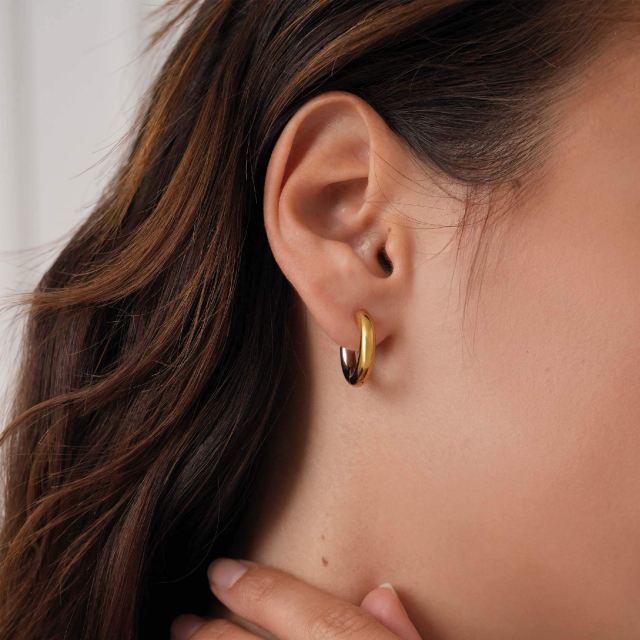 Large choix de Boucles d'oreilles  de bijoux en acier, de montres et de sacs à main sur luzaka.com. Boucles Créoles Telma acier argenté et doré or - Réf : 11059