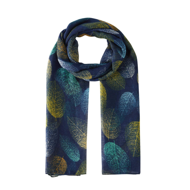 Large choix de Echarpe  de bijoux en acier, de montres et de sacs à main sur luzaka.com. Echarpe feuilles bleues - Réf : 11100