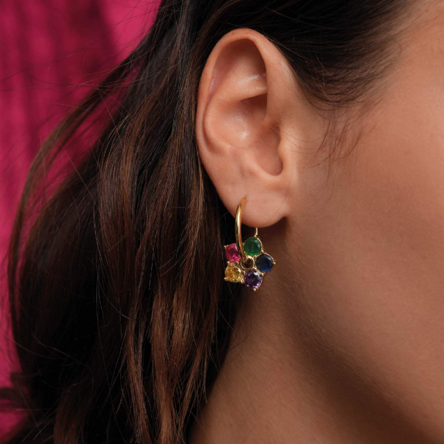 Boucles acier doré or et strass colorés