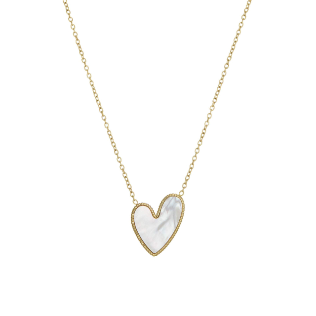 Collier Coeur en nacre naturelle et acier doré or