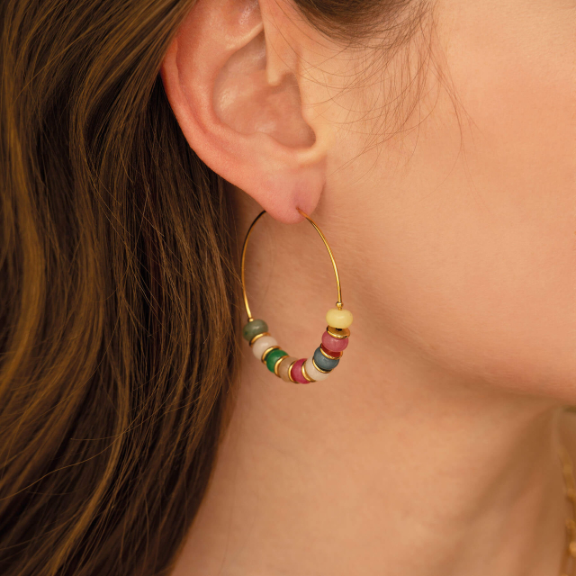 Boucles acier doré or pierres