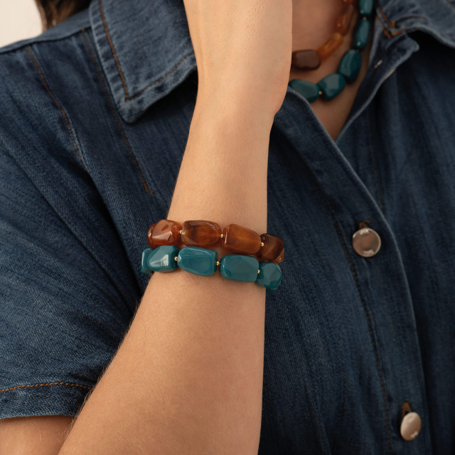 Bracelet résine bleu acier doré or
